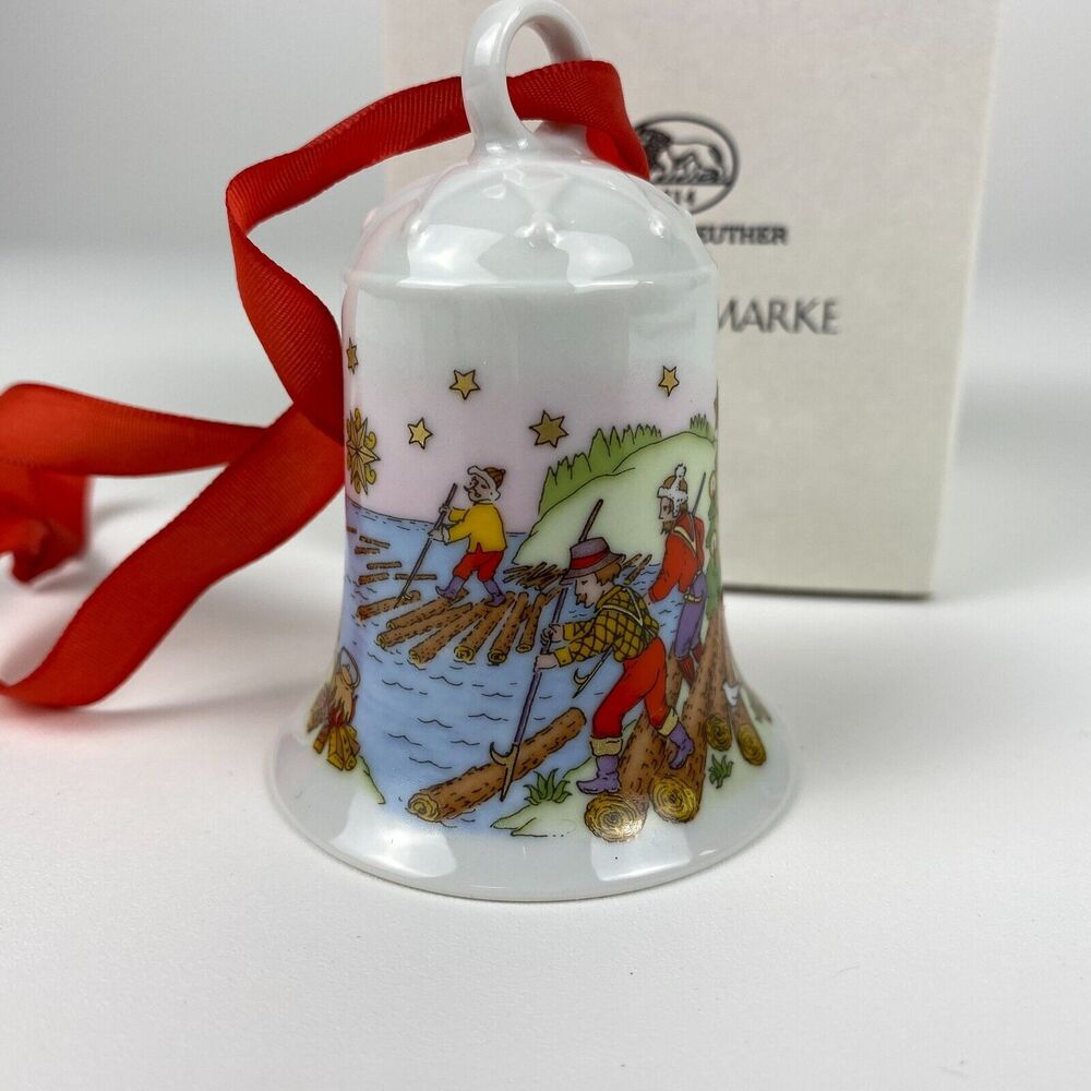 VTG Hutschenreuther Flößerland 1998 Germany Christmas Bell Ornament Porcelain